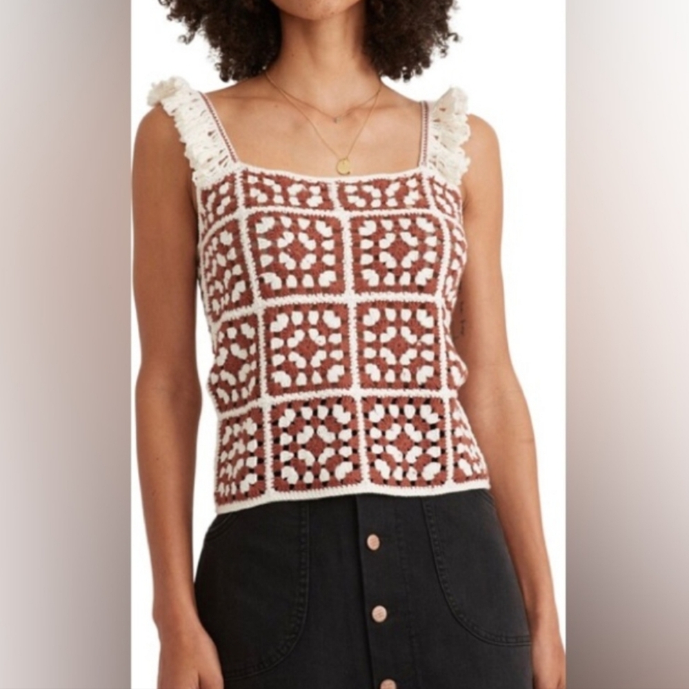 Marine Layer Crochet Tank in Brown and Cream